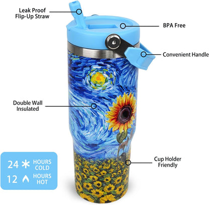 Butterfly 30 OZ Tumbler with Handle Flip Straw Lid Leak Proof | 30oz Butterfly Travel Coffee Mug Christmas Mothers Day Birthday Gifts for Women Lovers 30 Ounce Cup