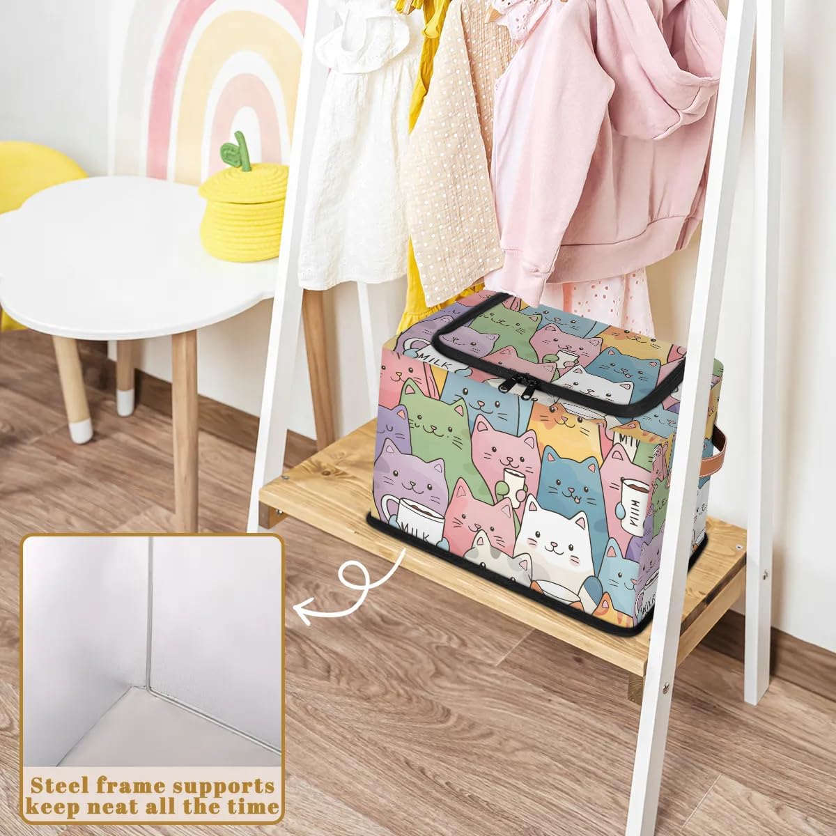 Tractor Truck Storage Bins with Zipper Lid, Collapsible Fabric Storage Basket with Leather Handles Closet Shelf Cloth Organizer Basket for Nursery Bedroom Clothes Toy