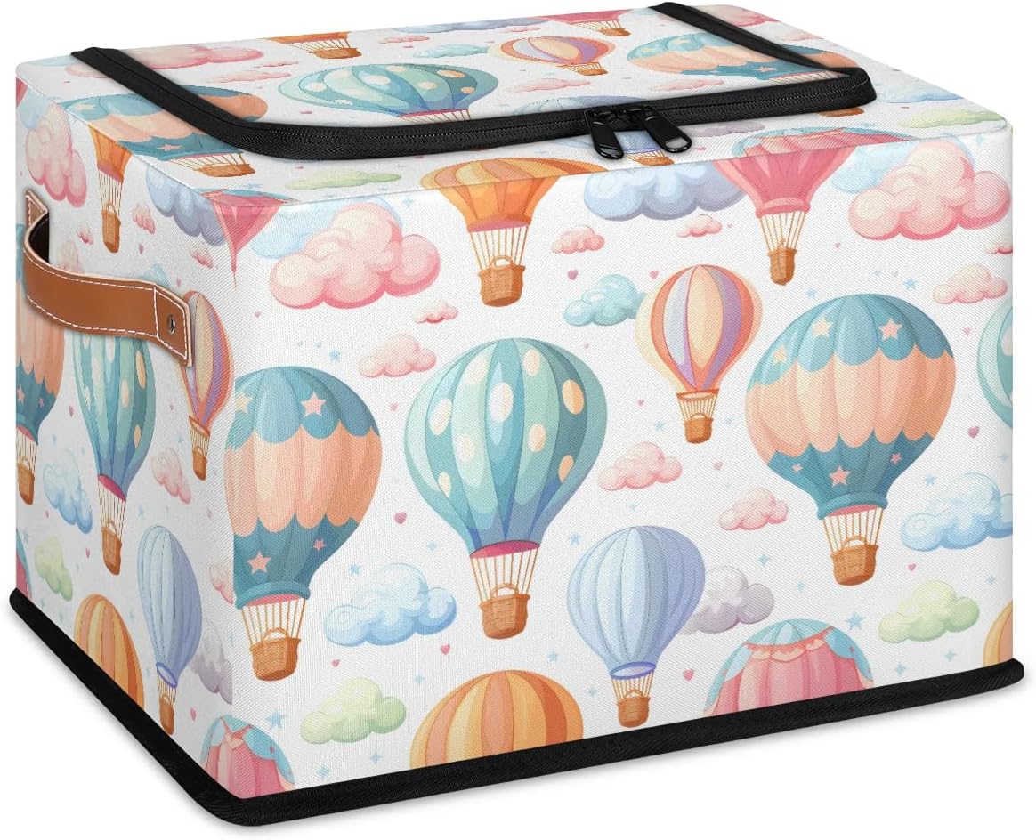 Tractor Truck Storage Bins with Zipper Lid, Collapsible Fabric Storage Basket with Leather Handles Closet Shelf Cloth Organizer Basket for Nursery Bedroom Clothes Toy