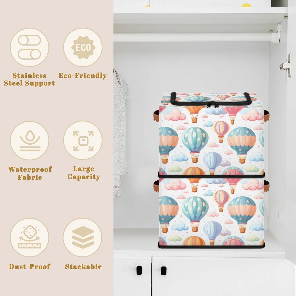 Tractor Truck Storage Bins with Zipper Lid, Collapsible Fabric Storage Basket with Leather Handles Closet Shelf Cloth Organizer Basket for Nursery Bedroom Clothes Toy
