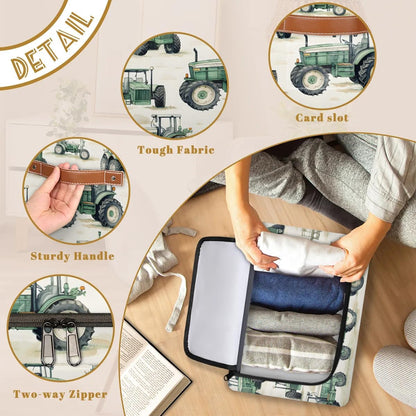 Tractor Truck Storage Bins with Zipper Lid, Collapsible Fabric Storage Basket with Leather Handles Closet Shelf Cloth Organizer Basket for Nursery Bedroom Clothes Toy