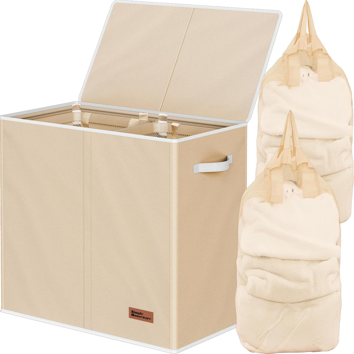 Double Laundry Hamper with Lid & Removable Bags, Dark Gray