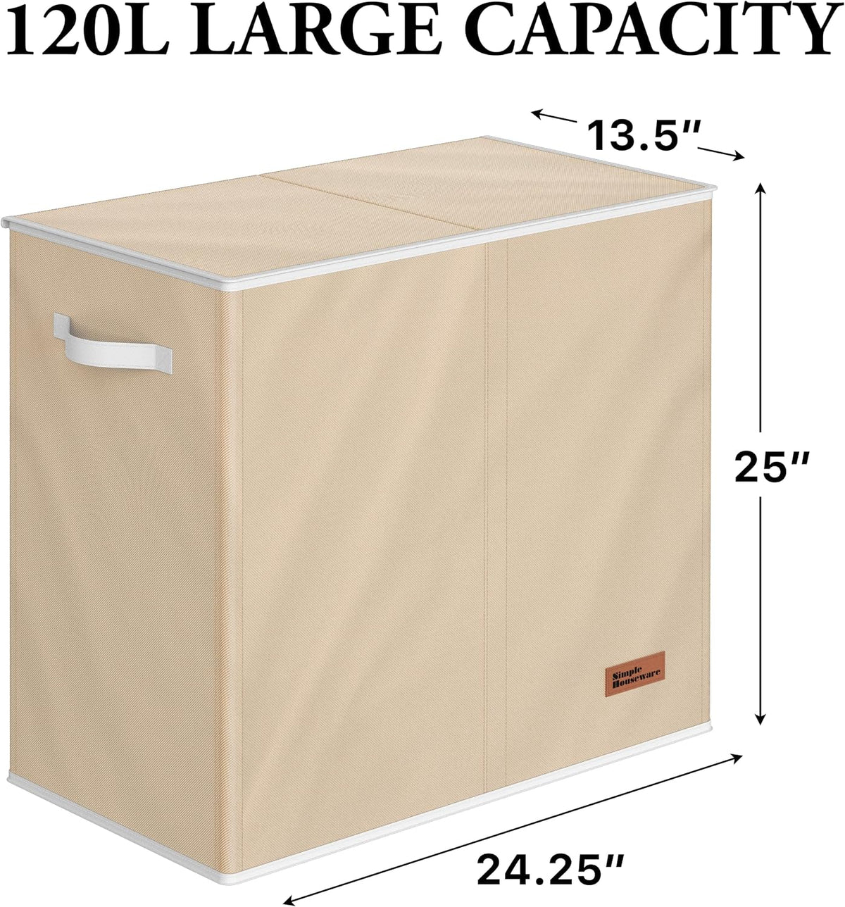 Double Laundry Hamper with Lid & Removable Bags, Dark Gray