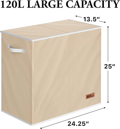 Double Laundry Hamper with Lid & Removable Bags, Dark Gray