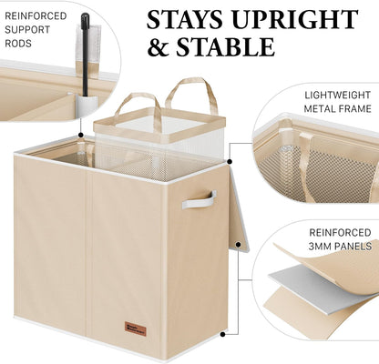 Double Laundry Hamper with Lid & Removable Bags, Dark Gray