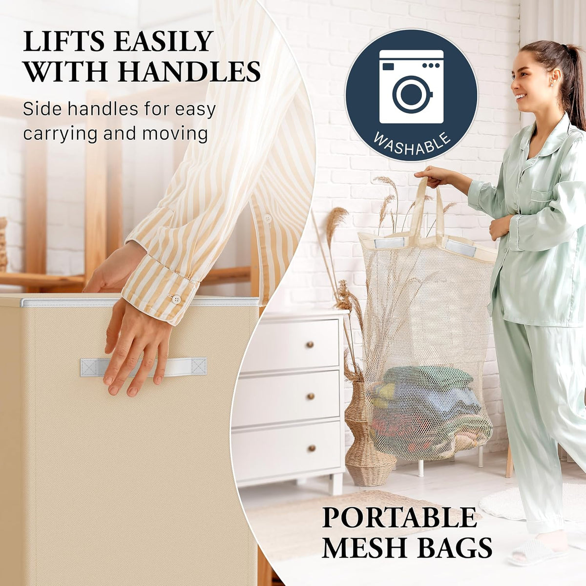 Double Laundry Hamper with Lid & Removable Bags, Dark Gray
