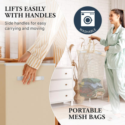 Double Laundry Hamper with Lid & Removable Bags, Dark Gray
