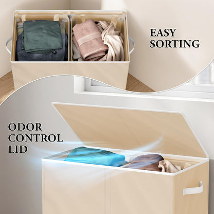 Double Laundry Hamper with Lid & Removable Bags, Dark Gray