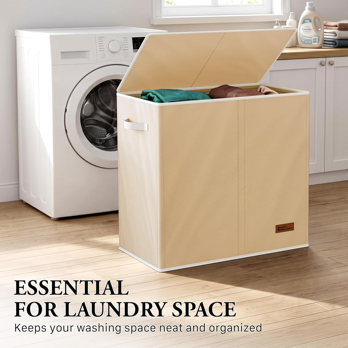 Double Laundry Hamper with Lid & Removable Bags, Dark Gray