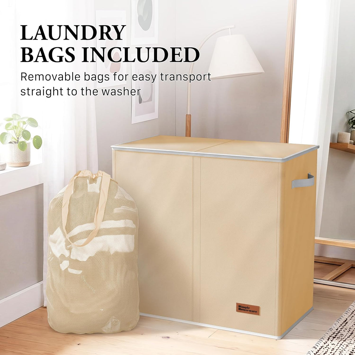Double Laundry Hamper with Lid & Removable Bags, Dark Gray