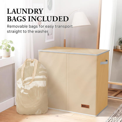 Double Laundry Hamper with Lid & Removable Bags, Dark Gray