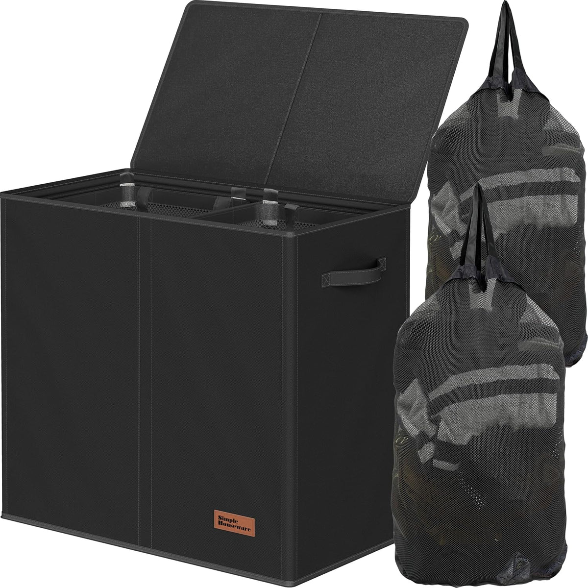 Double Laundry Hamper with Lid & Removable Bags, Dark Gray