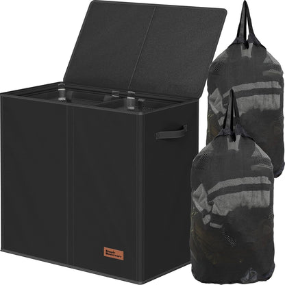 Double Laundry Hamper with Lid & Removable Bags, Dark Gray