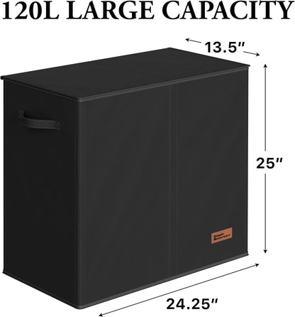 Double Laundry Hamper with Lid & Removable Bags, Dark Gray