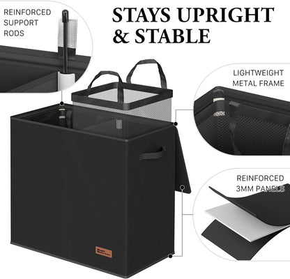 Double Laundry Hamper with Lid & Removable Bags, Dark Gray