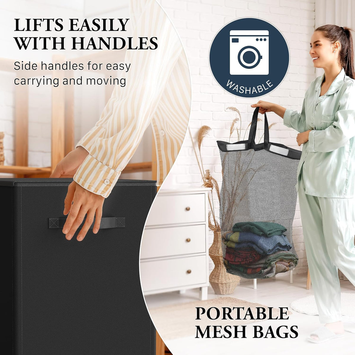 Double Laundry Hamper with Lid & Removable Bags, Dark Gray