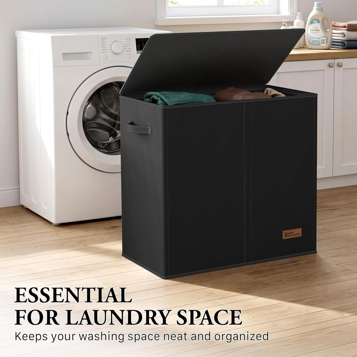 Double Laundry Hamper with Lid & Removable Bags, Dark Gray