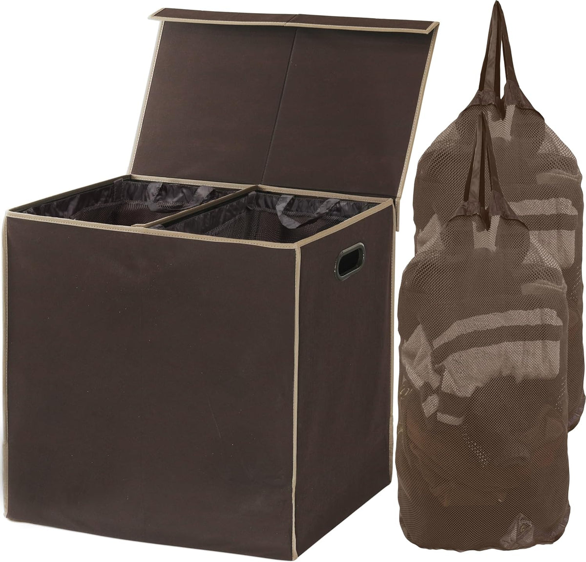 Double Laundry Hamper with Lid & Removable Bags, Dark Gray