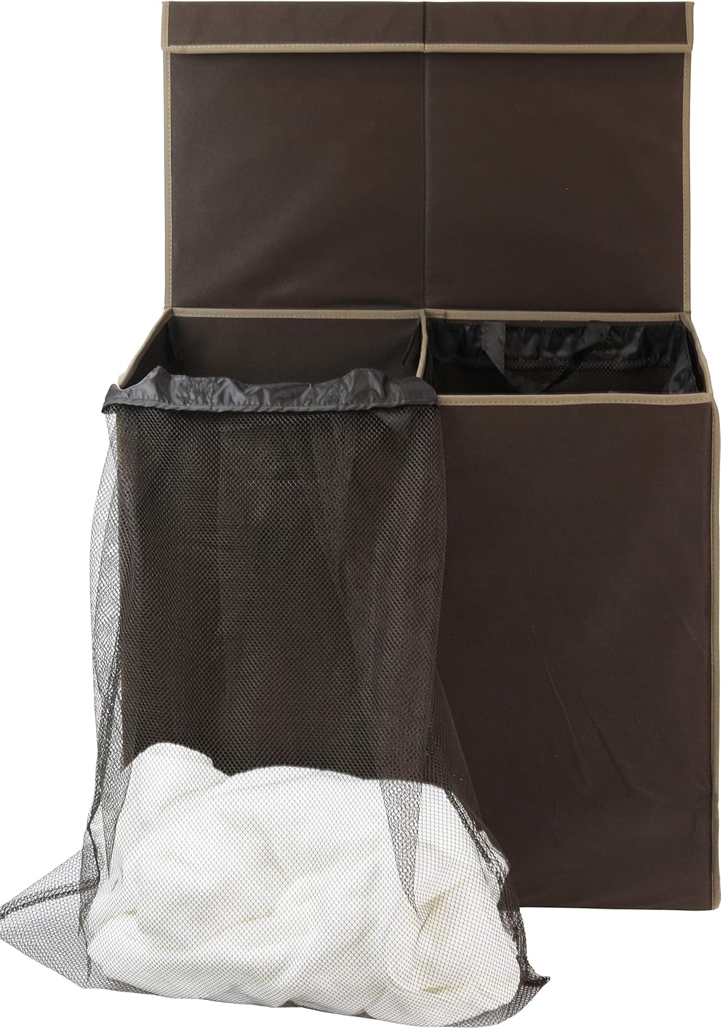 Double Laundry Hamper with Lid & Removable Bags, Dark Gray