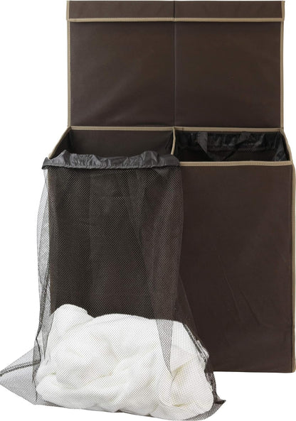 Double Laundry Hamper with Lid & Removable Bags, Dark Gray