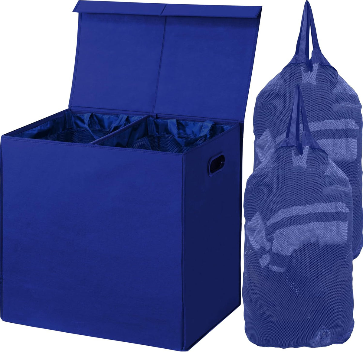 Double Laundry Hamper with Lid & Removable Bags, Dark Gray