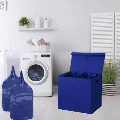 Double Laundry Hamper with Lid & Removable Bags, Dark Gray