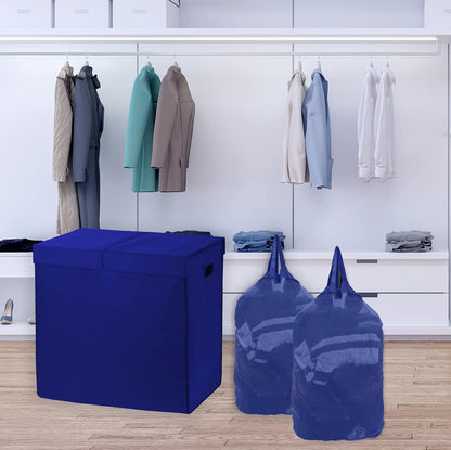 Double Laundry Hamper with Lid & Removable Bags, Dark Gray