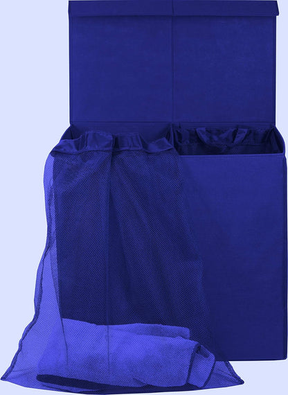 Double Laundry Hamper with Lid & Removable Bags, Dark Gray