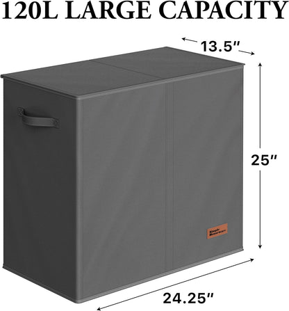 Double Laundry Hamper with Lid & Removable Bags, Dark Gray