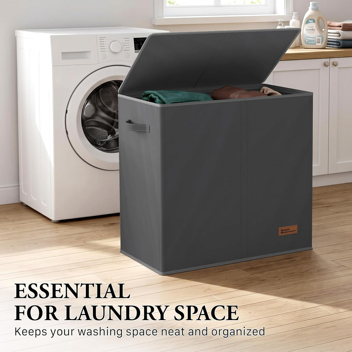 Double Laundry Hamper with Lid & Removable Bags, Dark Gray