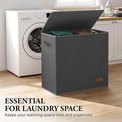 Double Laundry Hamper with Lid & Removable Bags, Dark Gray