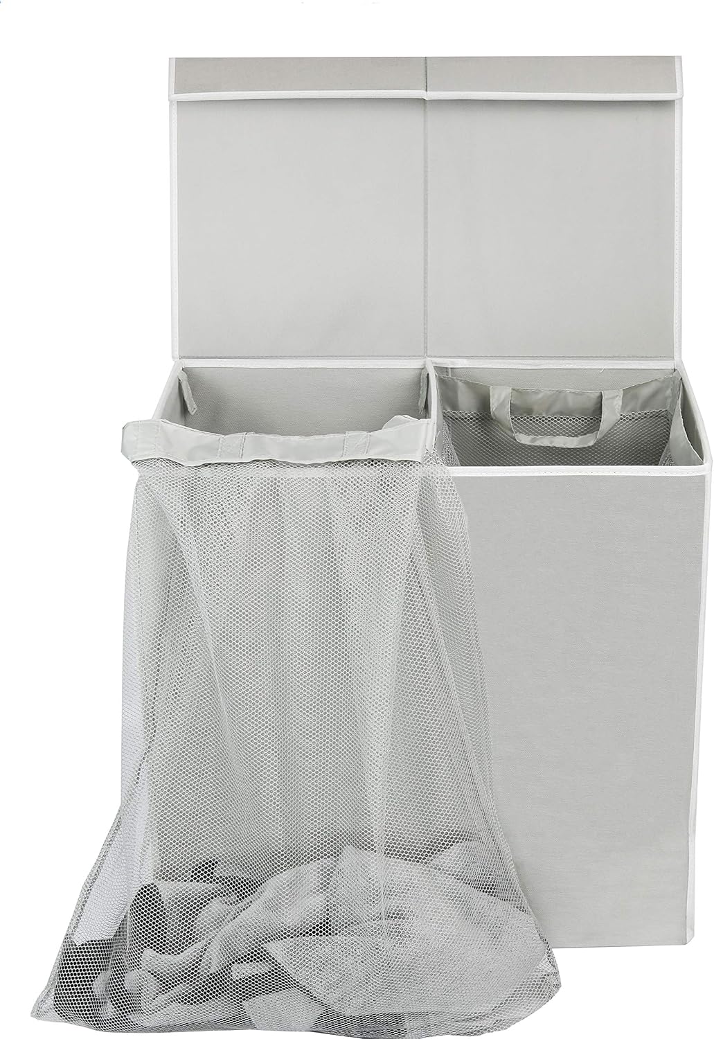 Double Laundry Hamper with Lid & Removable Bags, Dark Gray