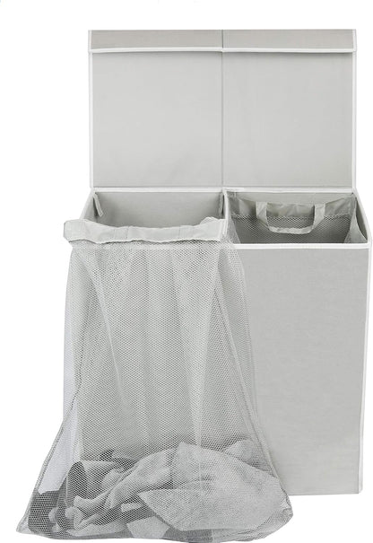 Double Laundry Hamper with Lid & Removable Bags, Dark Gray