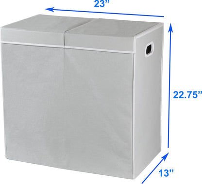 Double Laundry Hamper with Lid & Removable Bags, Dark Gray