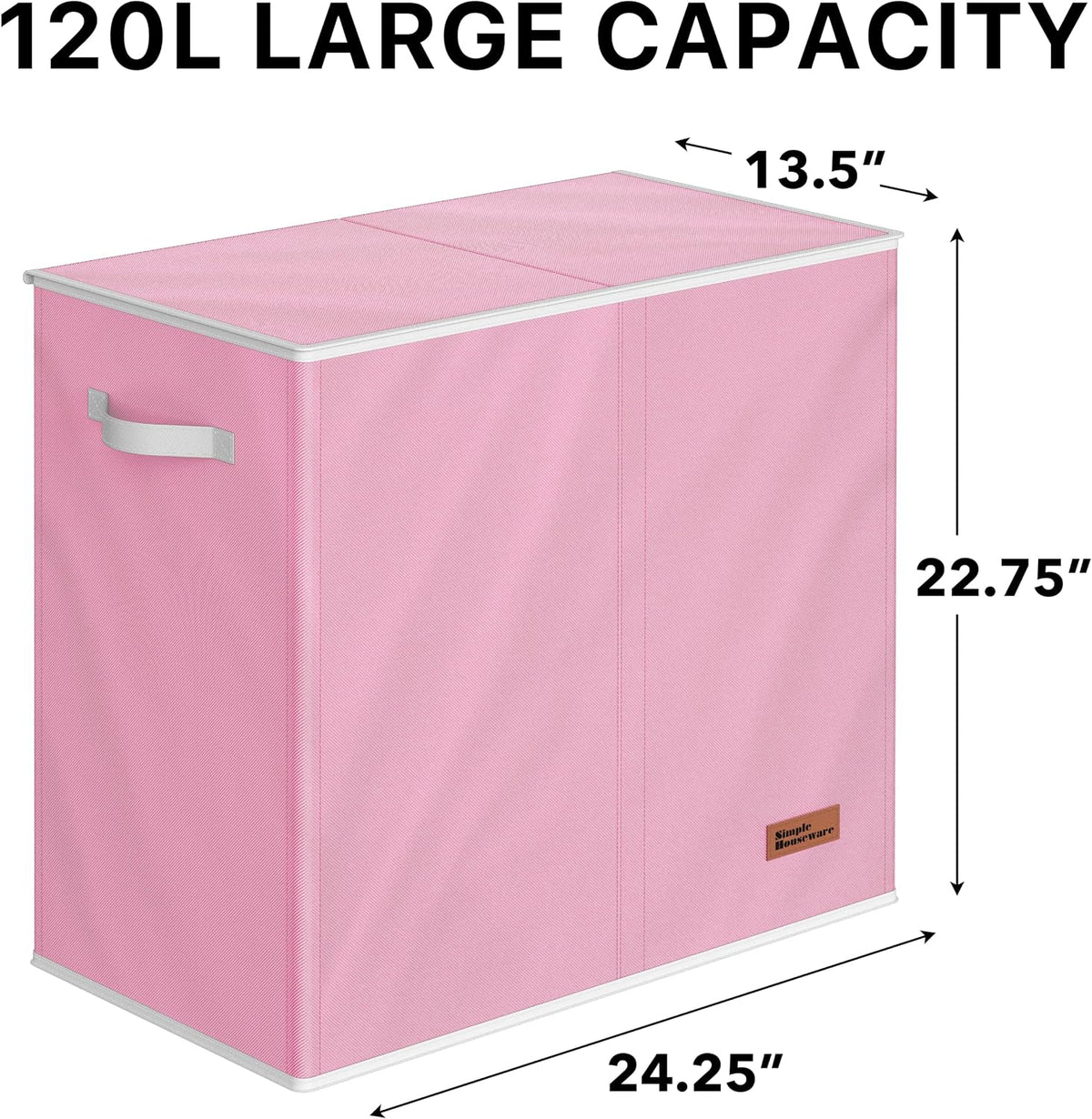 Double Laundry Hamper with Lid & Removable Bags, Dark Gray