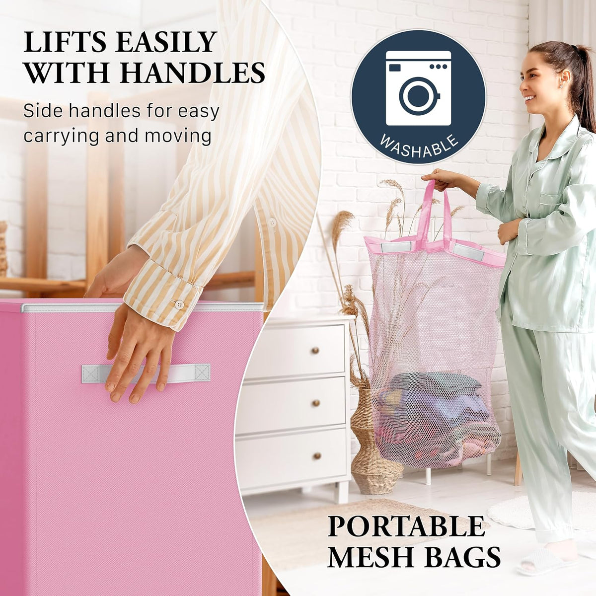 Double Laundry Hamper with Lid & Removable Bags, Dark Gray