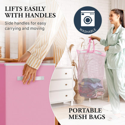 Double Laundry Hamper with Lid & Removable Bags, Dark Gray