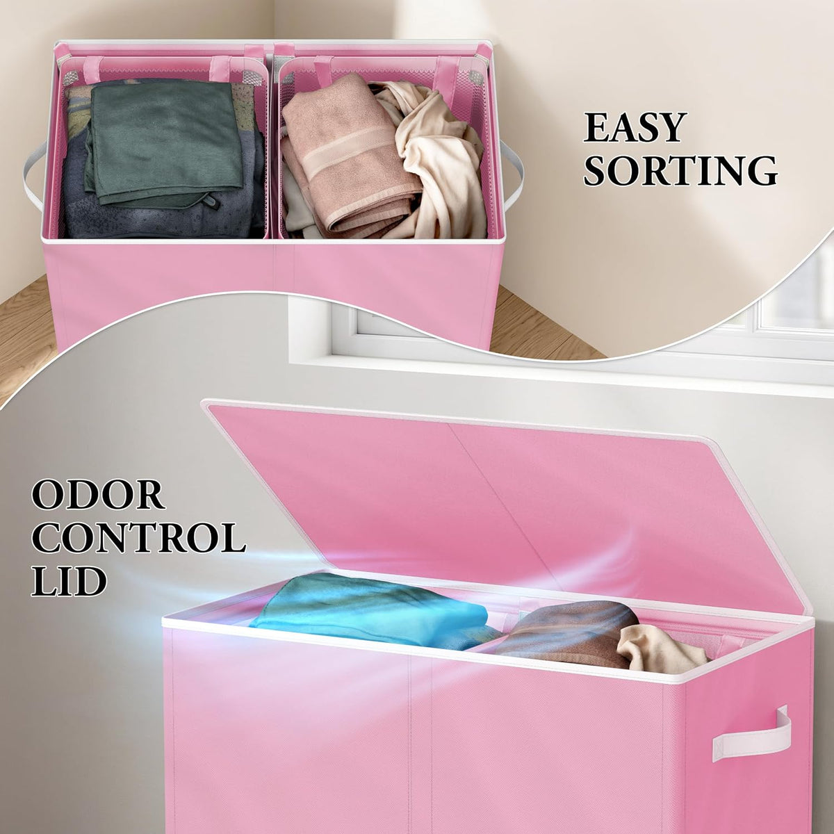 Double Laundry Hamper with Lid & Removable Bags, Dark Gray