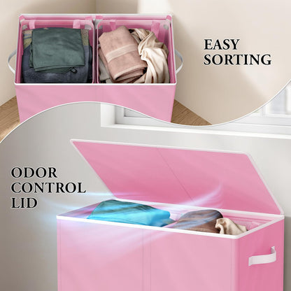Double Laundry Hamper with Lid & Removable Bags, Dark Gray