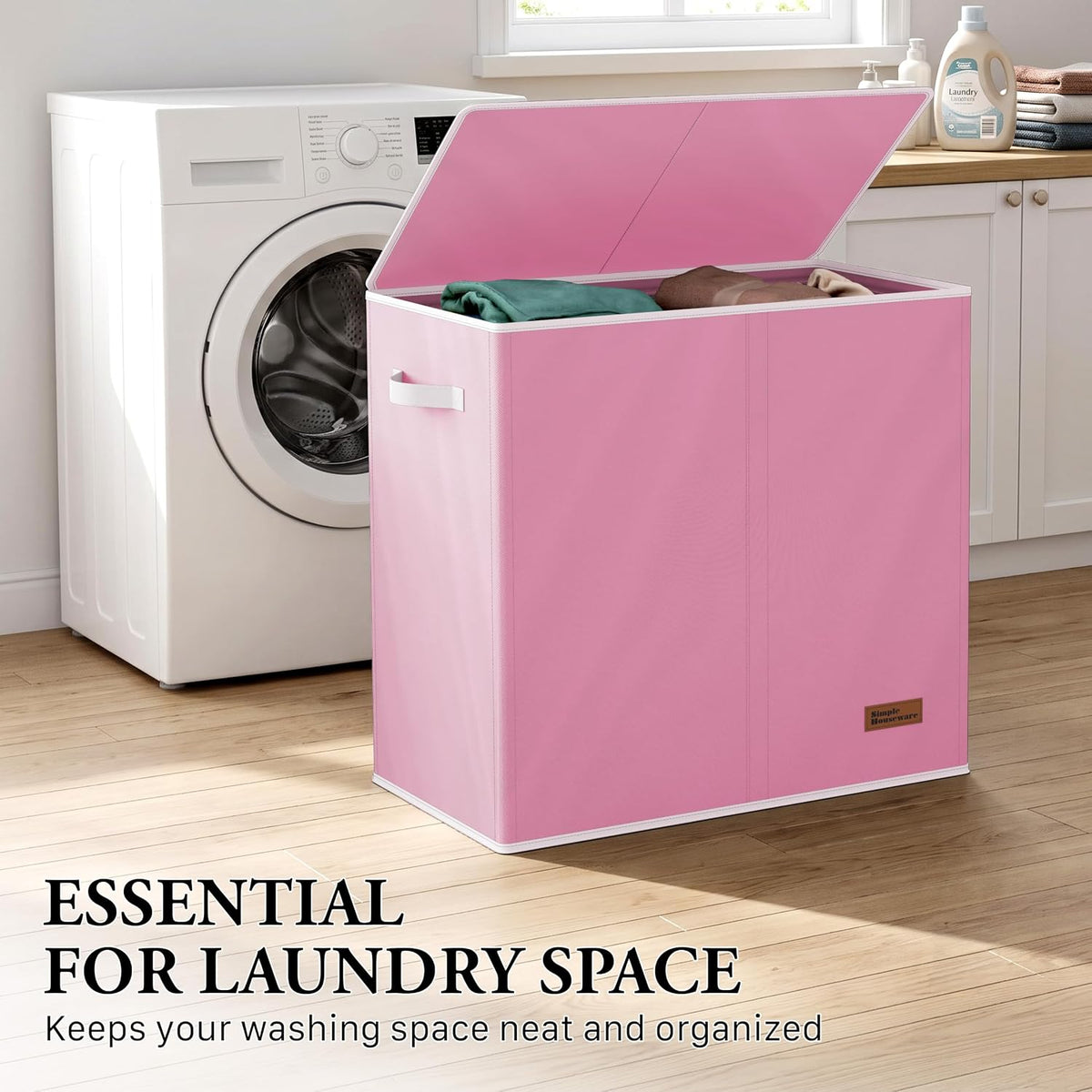 Double Laundry Hamper with Lid & Removable Bags, Dark Gray