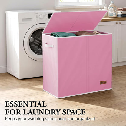 Double Laundry Hamper with Lid & Removable Bags, Dark Gray