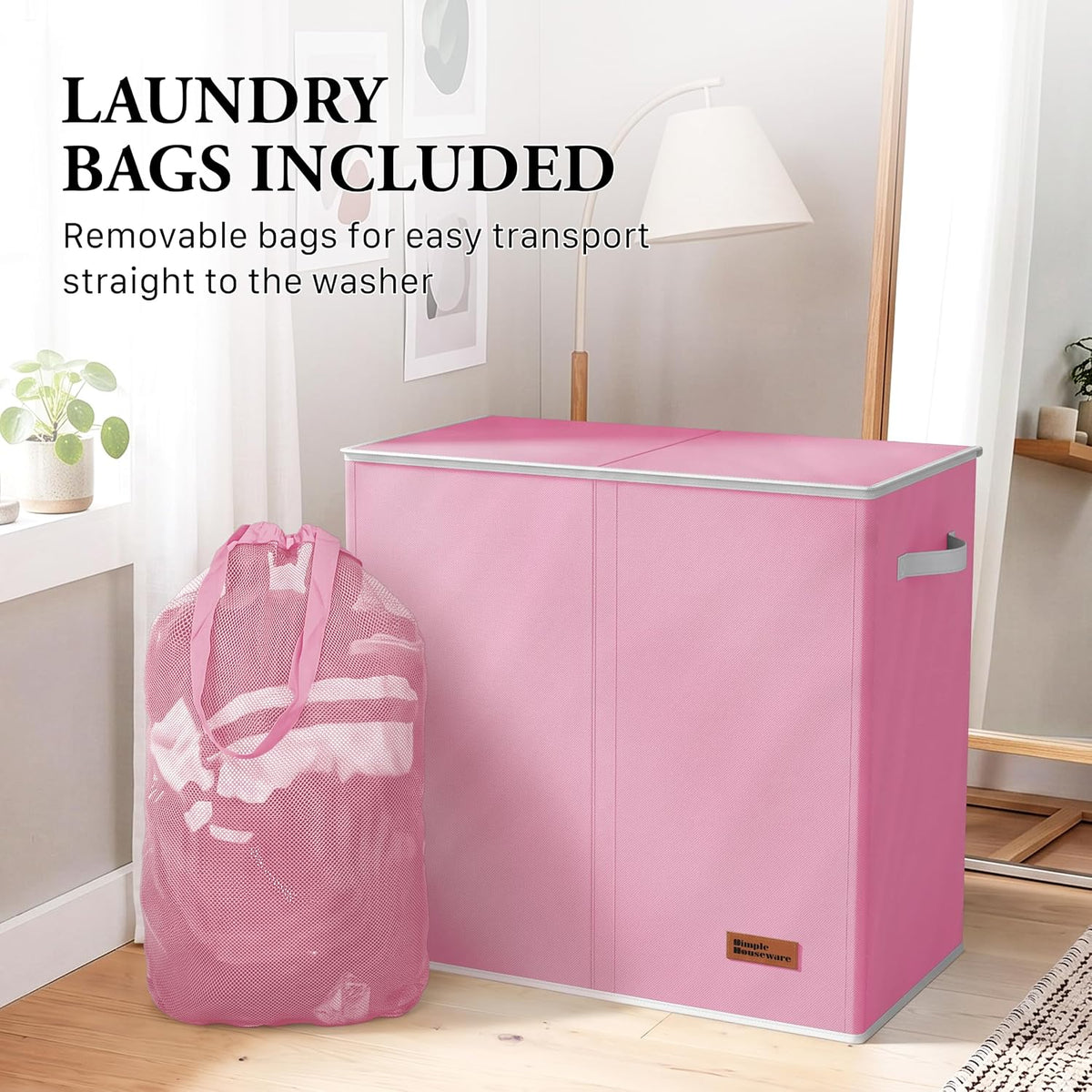 Double Laundry Hamper with Lid & Removable Bags, Dark Gray