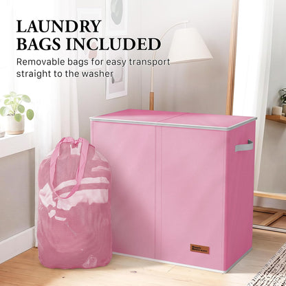 Double Laundry Hamper with Lid & Removable Bags, Dark Gray