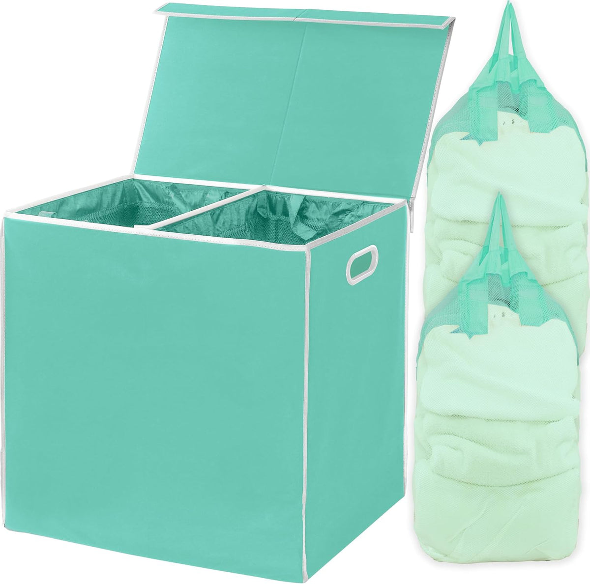 Double Laundry Hamper with Lid & Removable Bags, Dark Gray