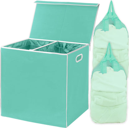 Double Laundry Hamper with Lid & Removable Bags, Dark Gray