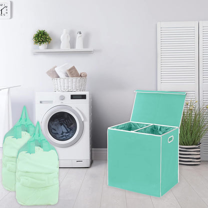 Double Laundry Hamper with Lid & Removable Bags, Dark Gray