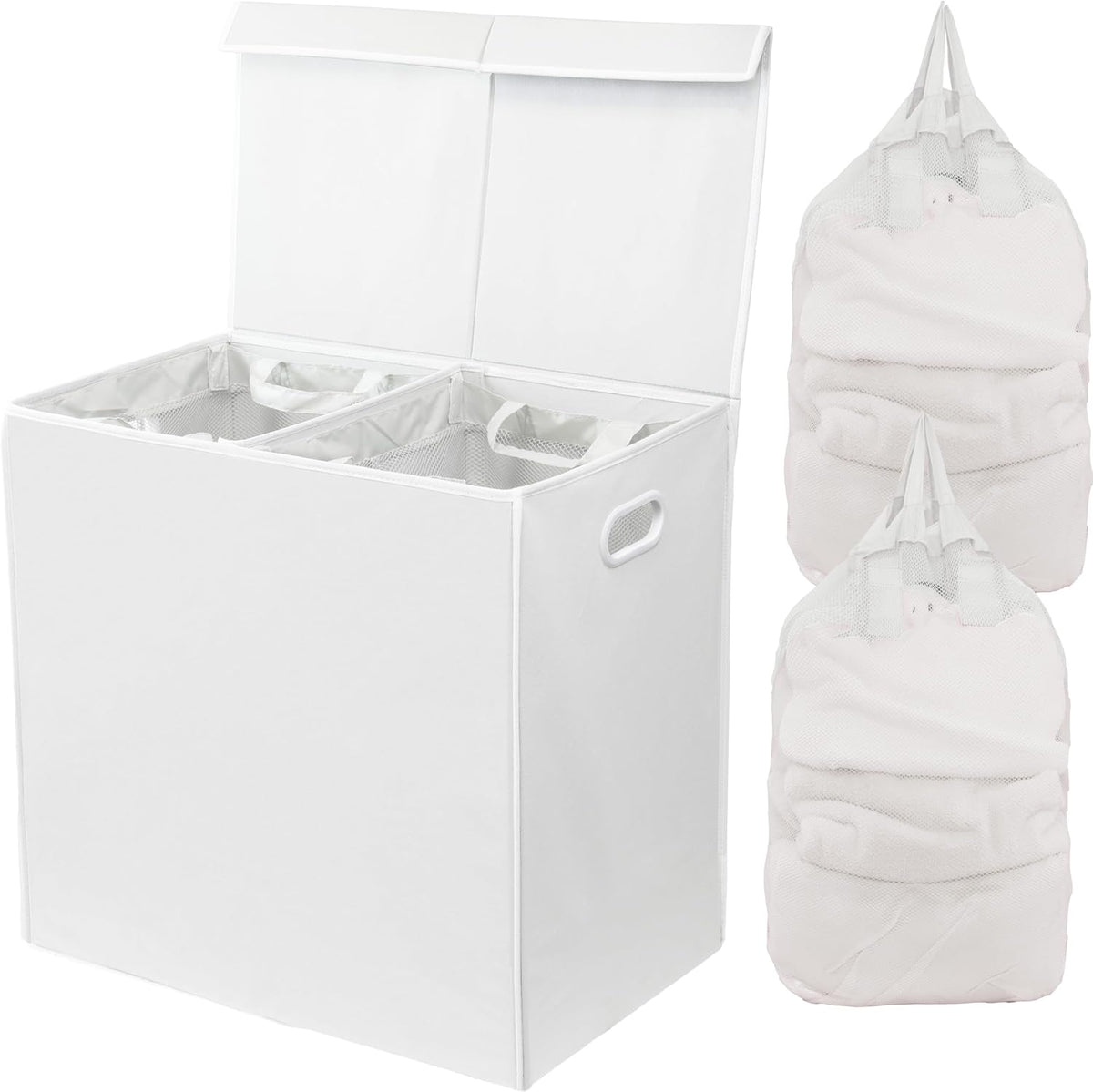 Double Laundry Hamper with Lid & Removable Bags, Dark Gray