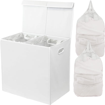 Double Laundry Hamper with Lid & Removable Bags, Dark Gray