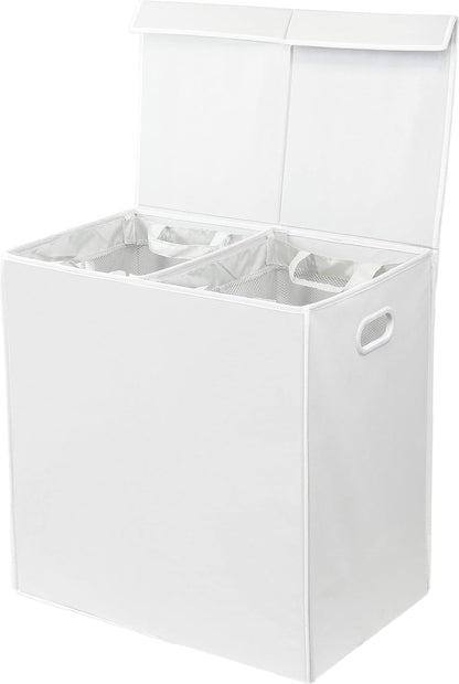 Double Laundry Hamper with Lid & Removable Bags, Dark Gray