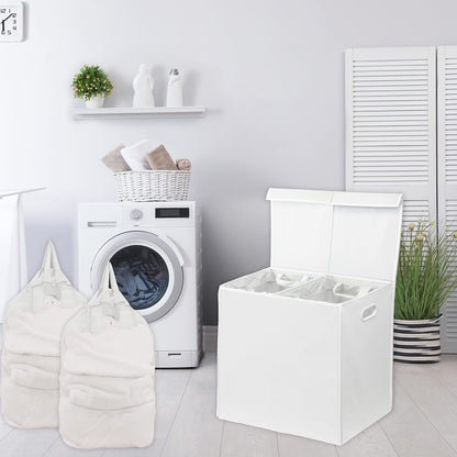 Double Laundry Hamper with Lid & Removable Bags, Dark Gray
